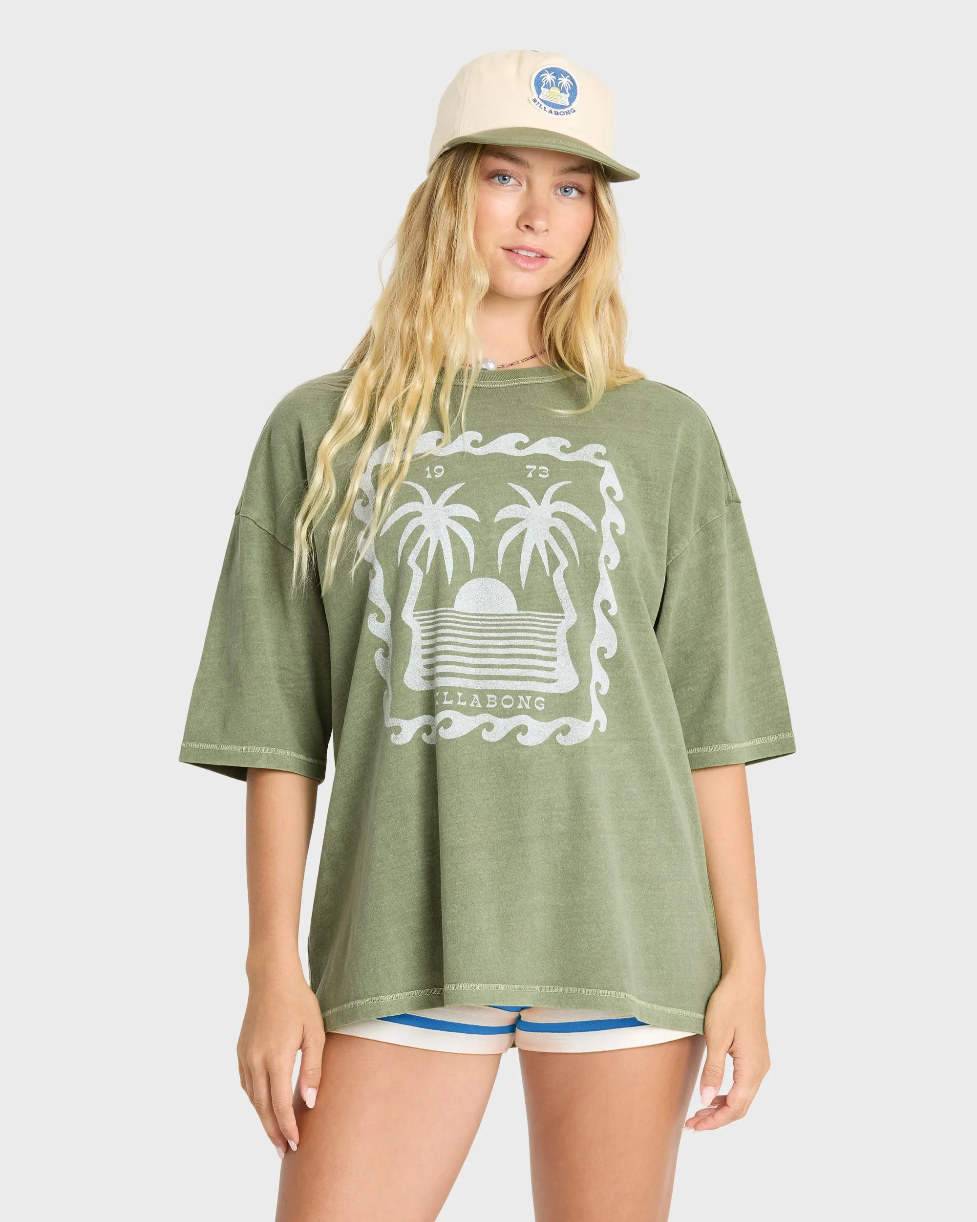 Wave Stamp Short Sleeve Cotton T-Shirt - Army Green sold by Billabong