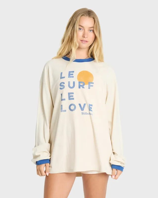 Le Love Surf Ringer Long Sleeve Cotton T-Shirt - White Cap made by Billabong