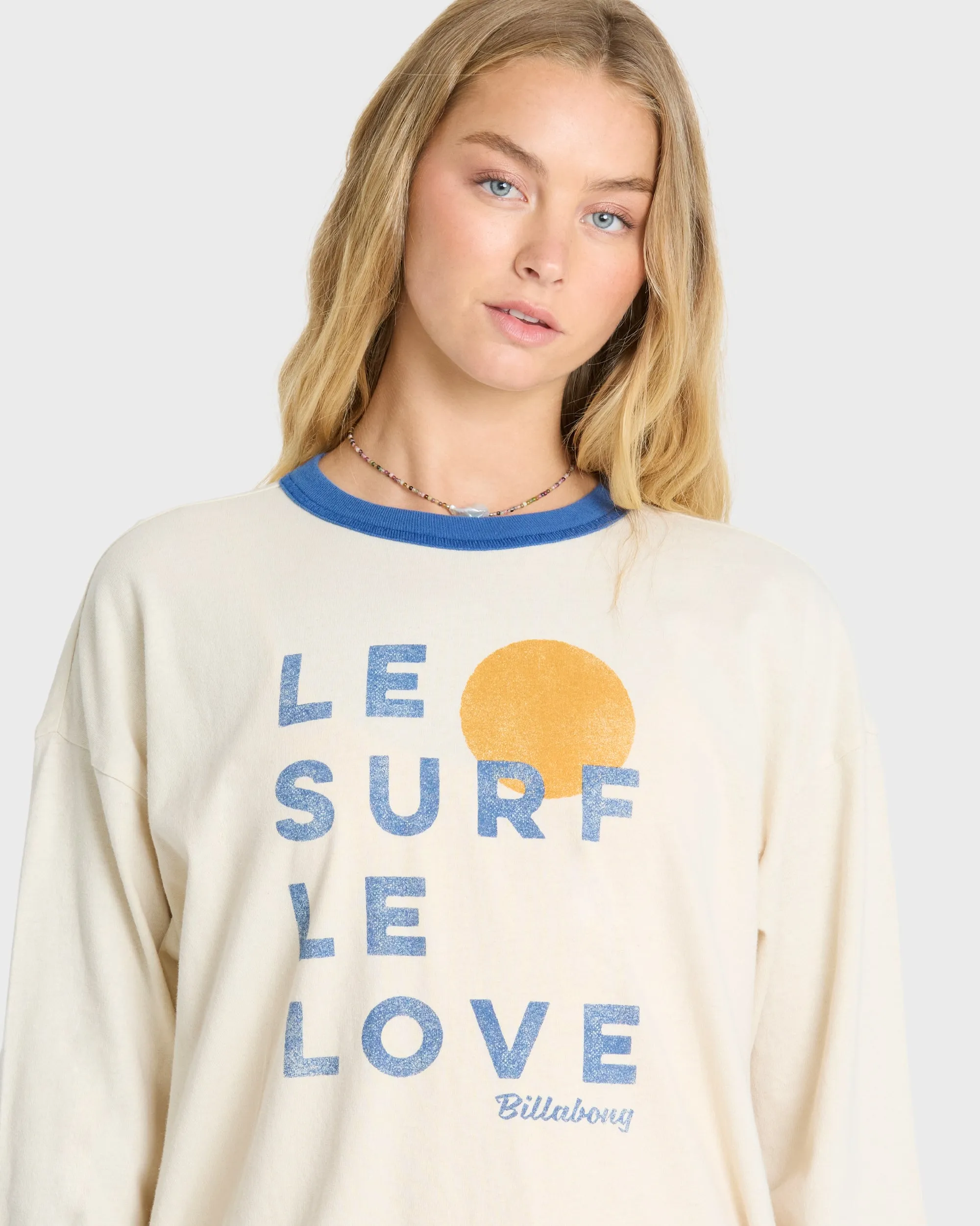 Le Love Surf Ringer Long Sleeve Cotton T-Shirt - White Cap sold by Billabong product image thumbnail 5