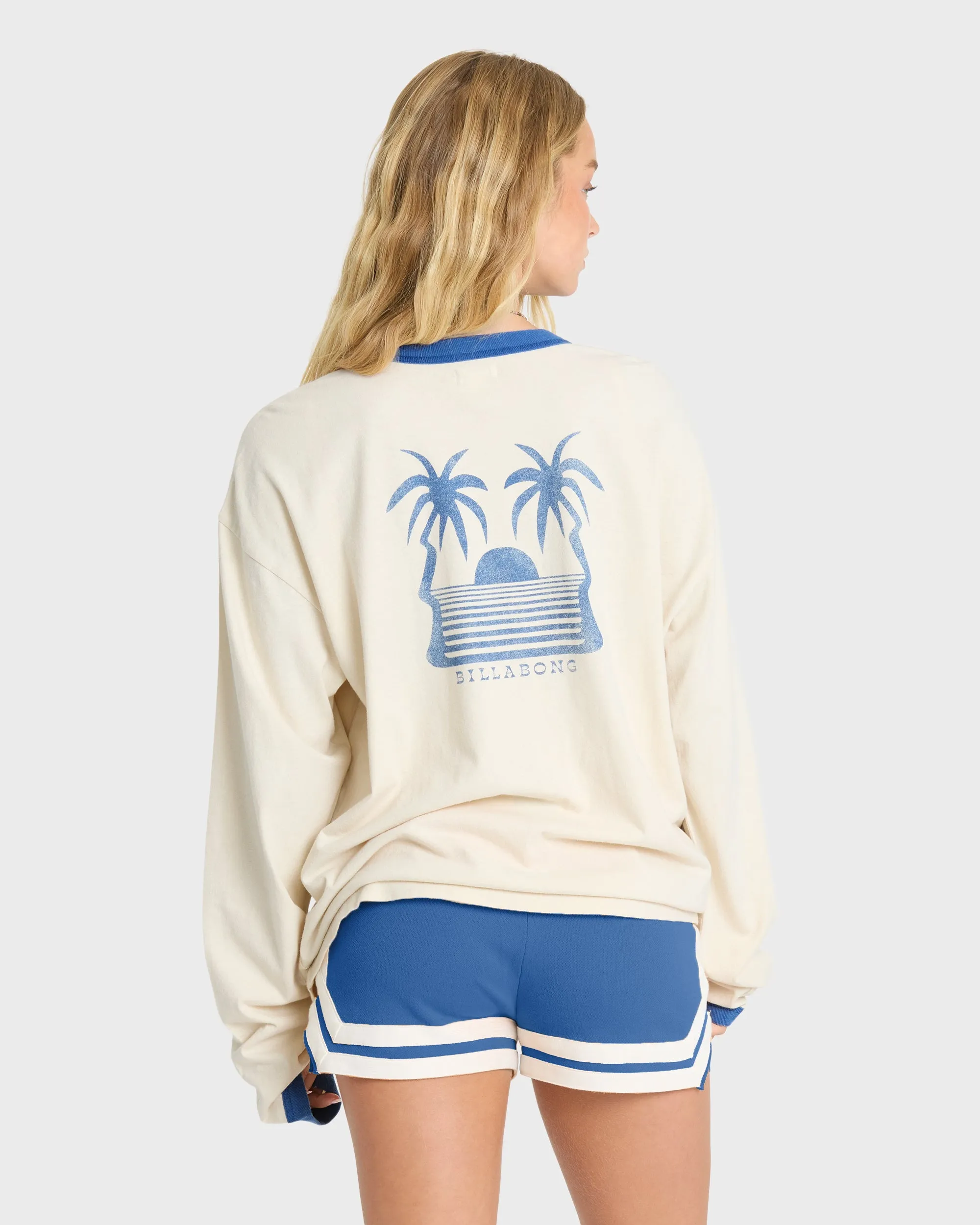Le Love Surf Ringer Long Sleeve Cotton T-Shirt - White Cap sold by Billabong product image thumbnail 2