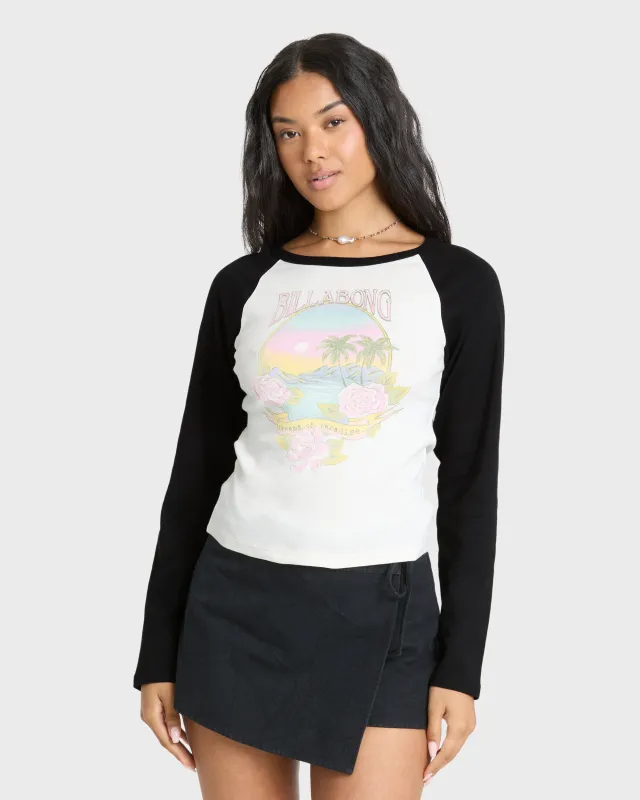 Paradise Dream Cotton Long Sleeve Raglan T-Shirt - Black Sands made by Billabong