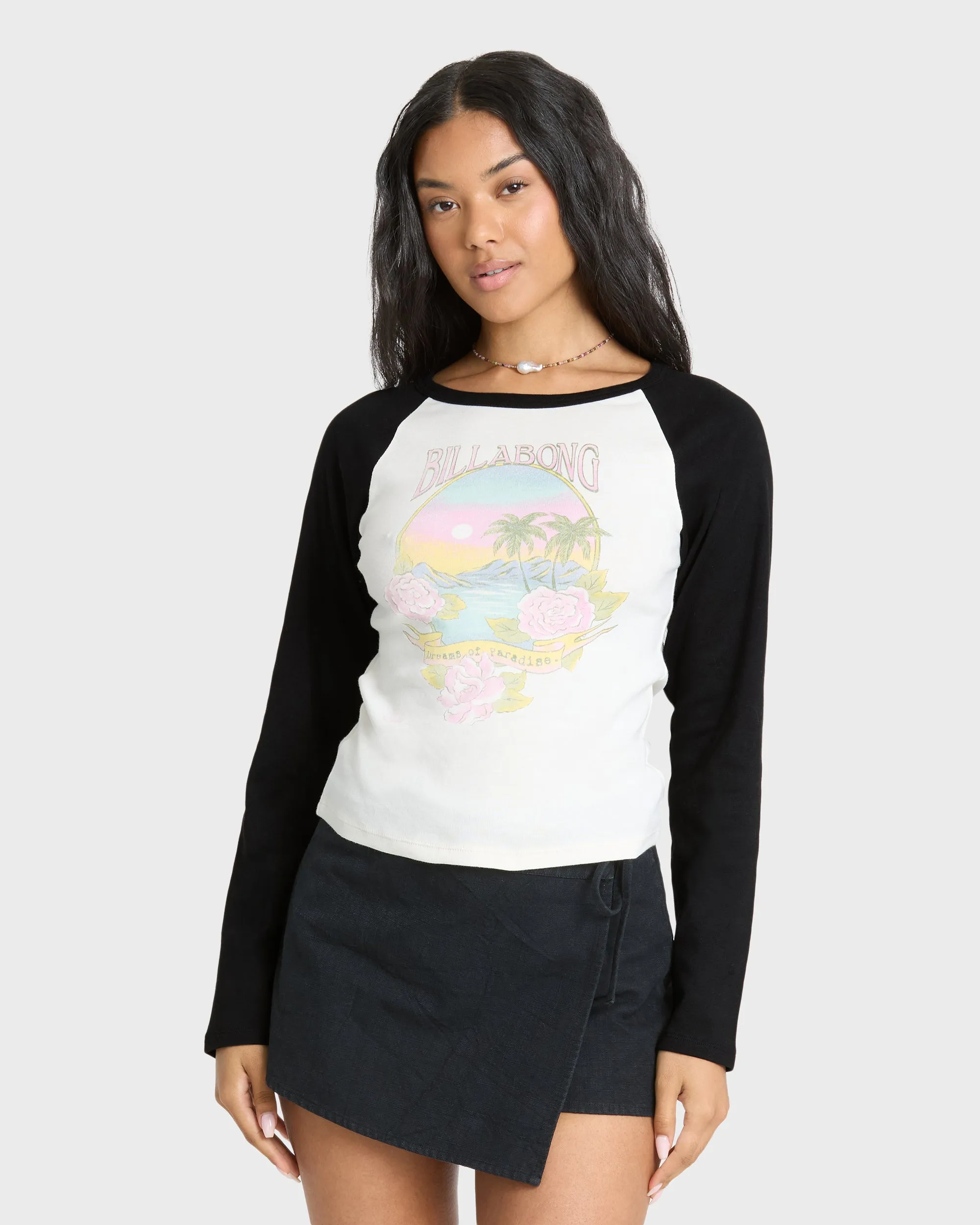 Paradise Dream Cotton Long Sleeve Raglan T-Shirt - Black Sands sold by Billabong