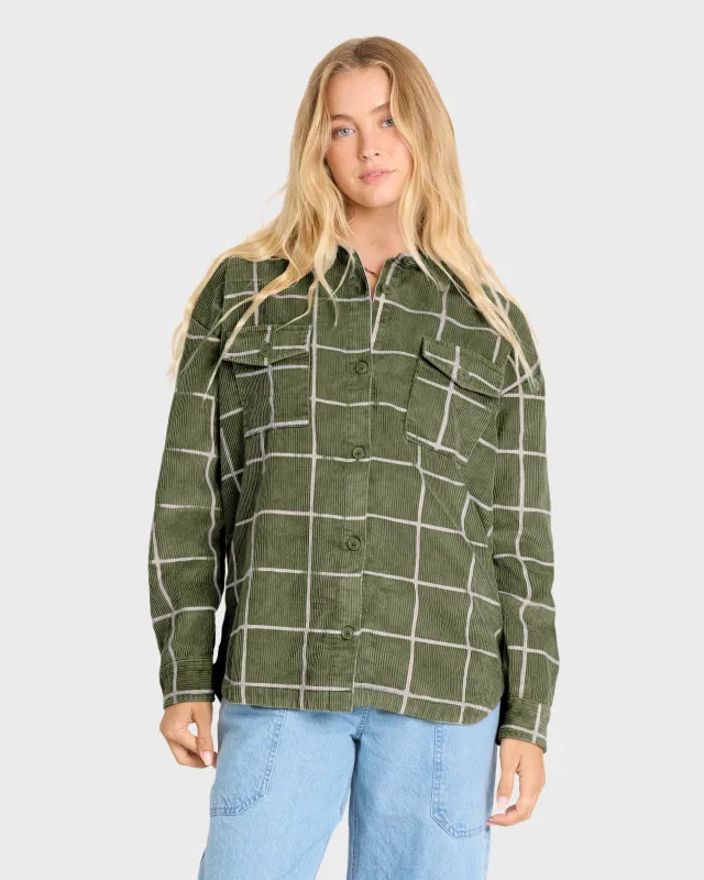 Fadeaway Long Sleeve Corduroy Shacket - Canteen made by Billabong