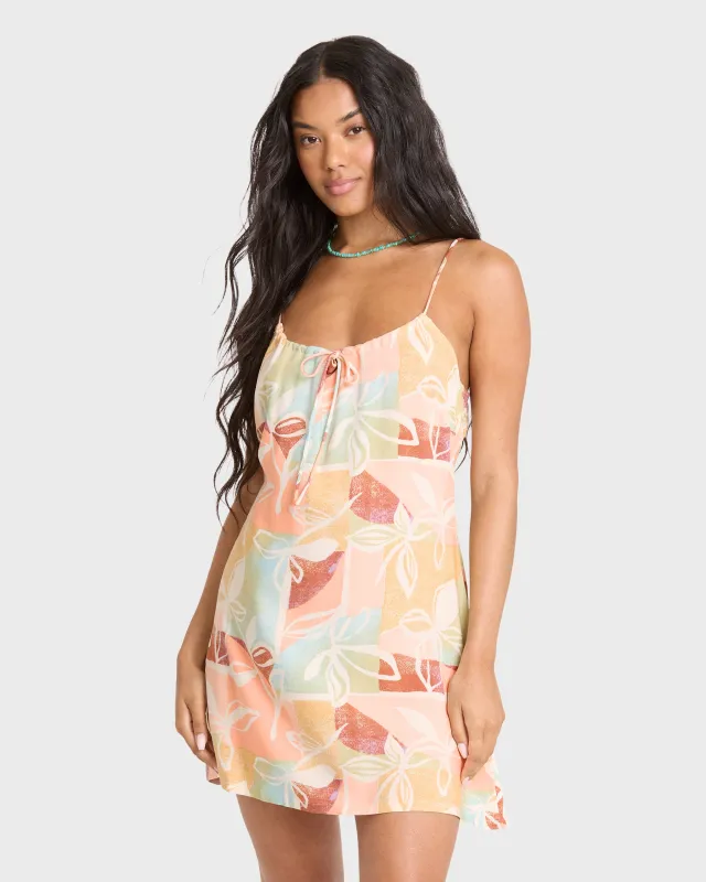 So Simple Crinkle Mini Dress - Orange Multi made by Billabong