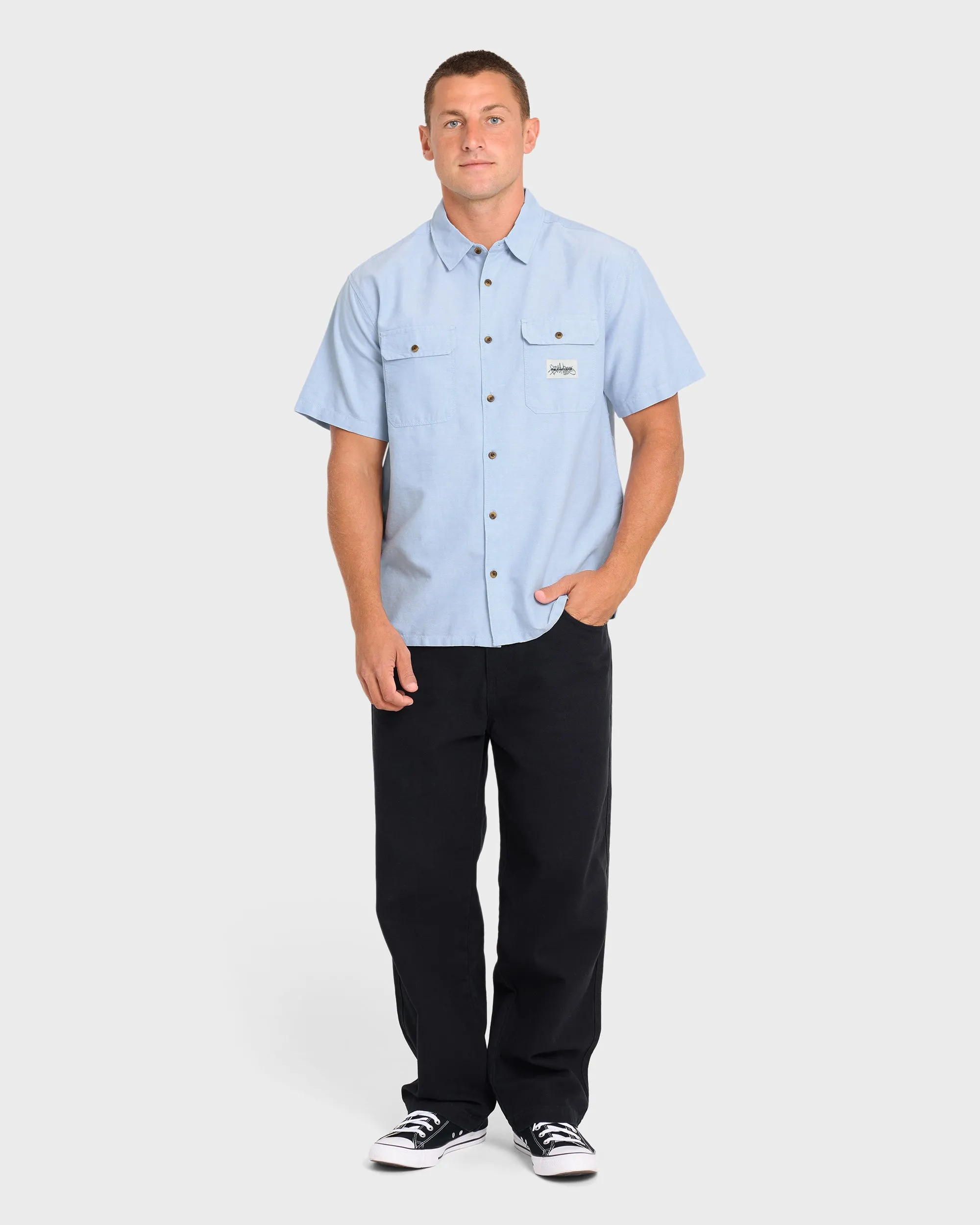 Bad Dog Short Sleeve Oxford Shirt - Blue Fog sold by Billabong product image thumbnail 3