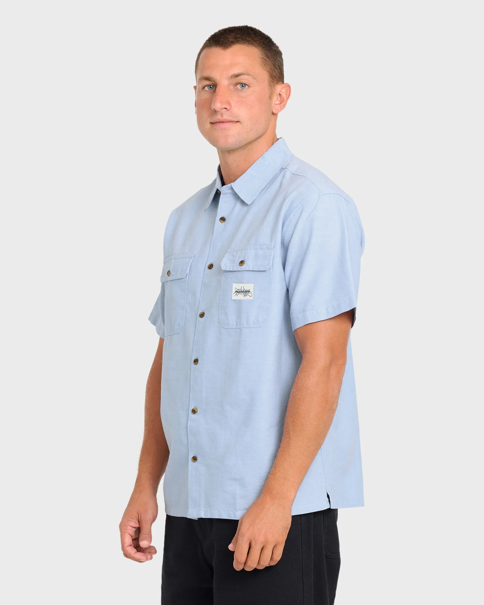 Bad Dog Short Sleeve Oxford Shirt - Blue Fog sold by Billabong product image thumbnail 4