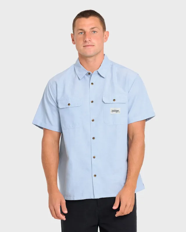Bad Dog Short Sleeve Oxford Shirt - Blue Fog made by Billabong