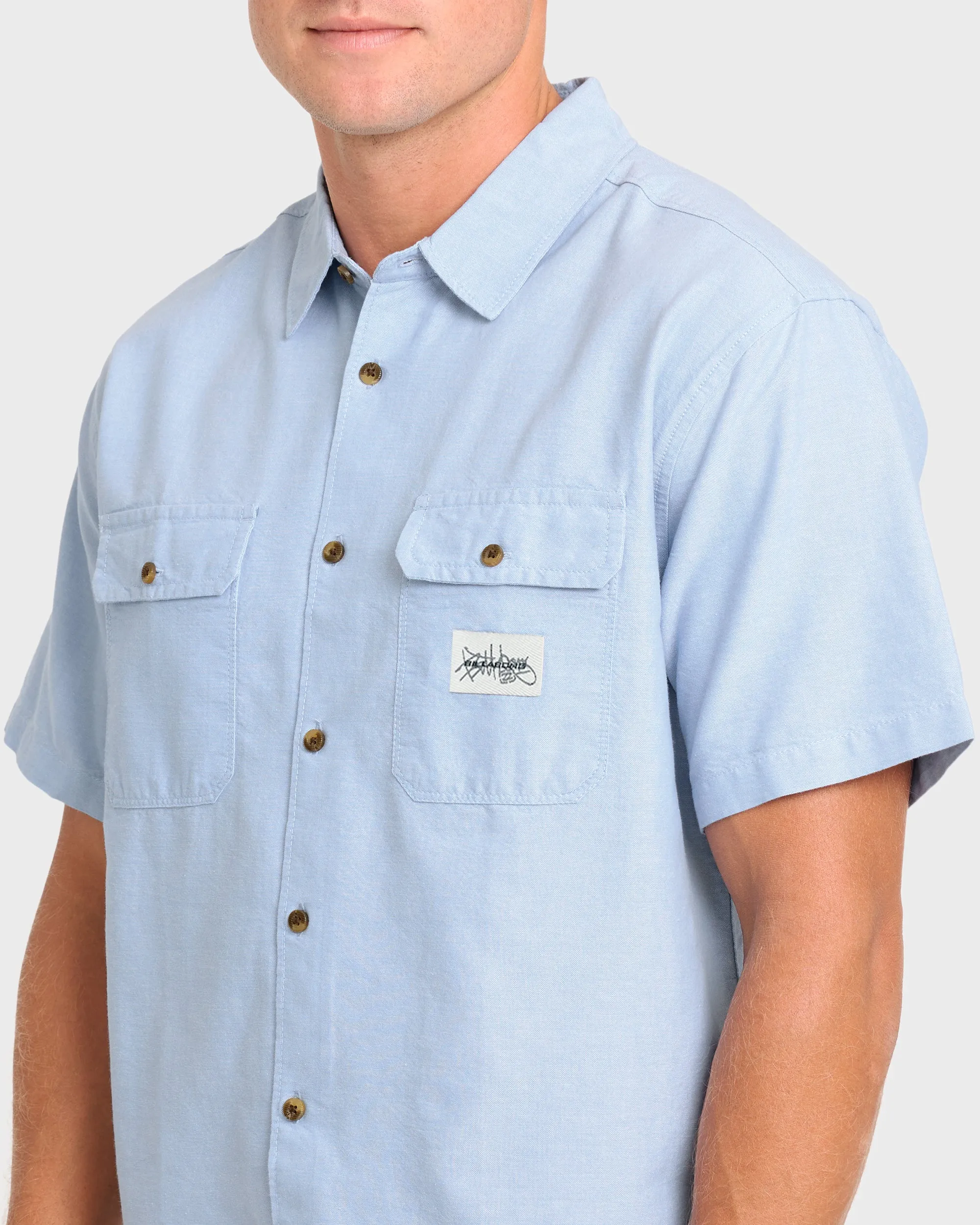 Bad Dog Short Sleeve Oxford Shirt - Blue Fog sold by Billabong product image thumbnail 5