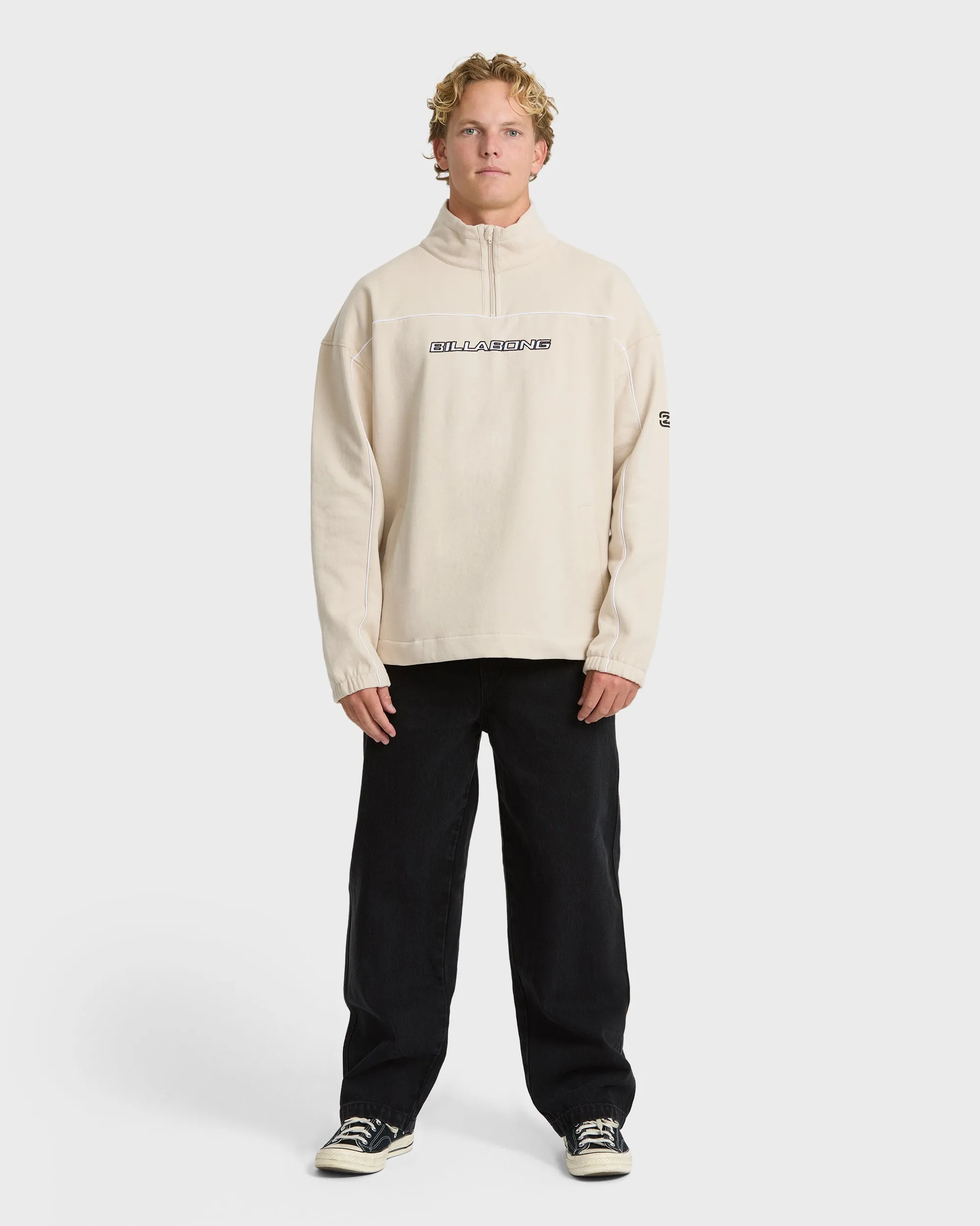 Bad Dog Progress Mock Neck Quarter-Zip Sweatshirt - Oatmeal sold by Billabong product image thumbnail 3