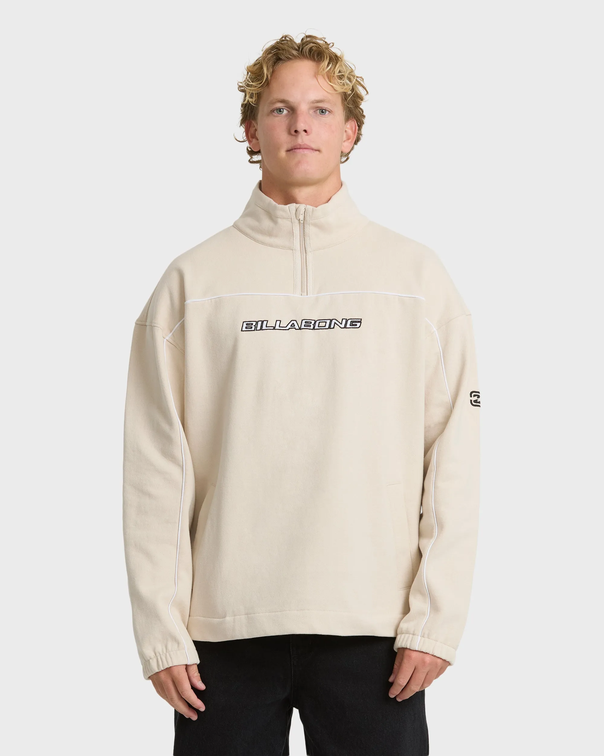 Bad Dog Progress Mock Neck Quarter-Zip Sweatshirt - Oatmeal sold by Billabong