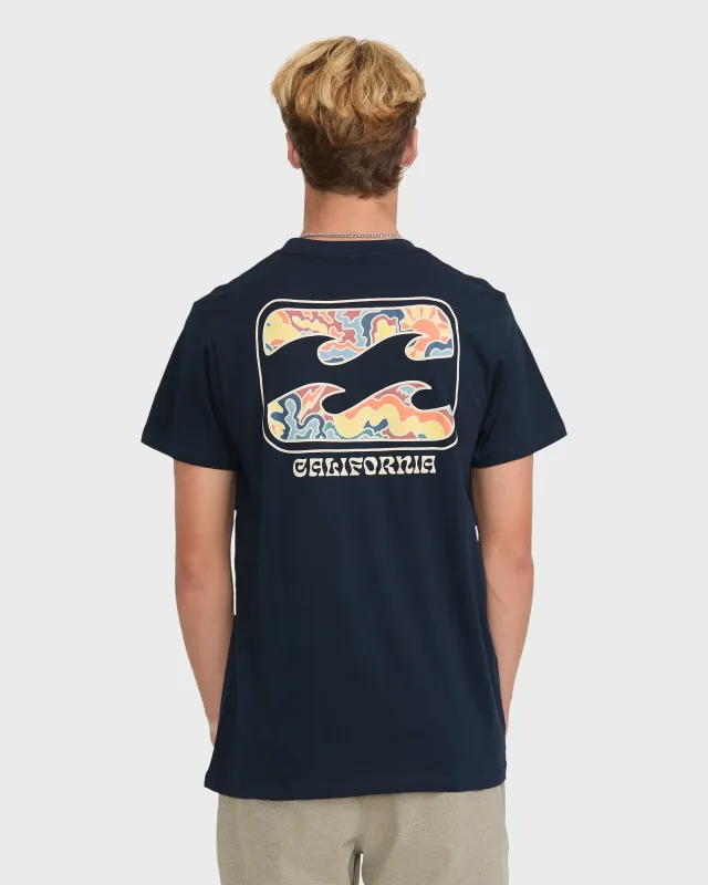 Crayon Wave California Short Sleeve Cotton T-Shirt - Navy made by Billabong