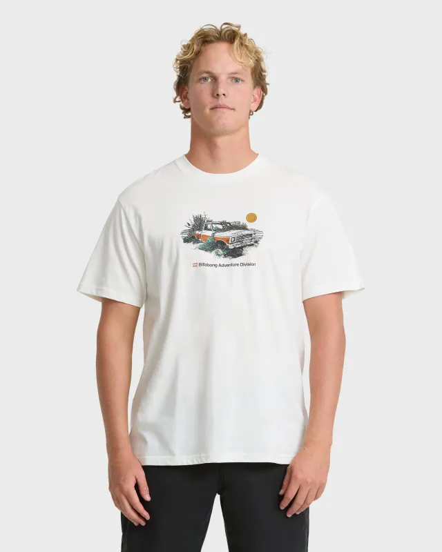 Abandoned Adventure Division Short Sleeve Cotton T-Shirt - Off White made by Billabong