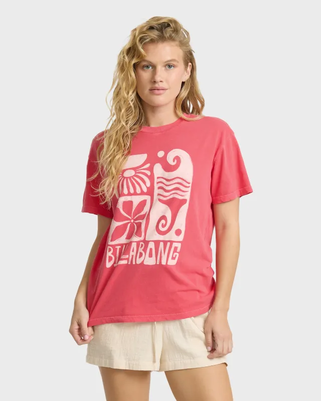 Waves And Flowers Short Sleeve Jersey T-Shirt - Rouge Red made by Billabong