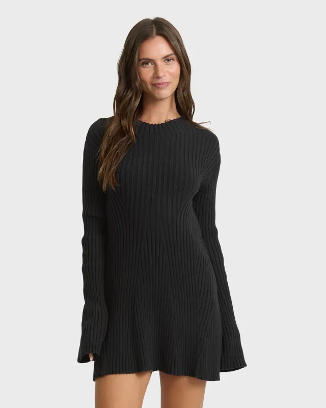 Ivy Mock Neck Long Sleeve Sweater Mini Dress - Black Sands made by Billabong