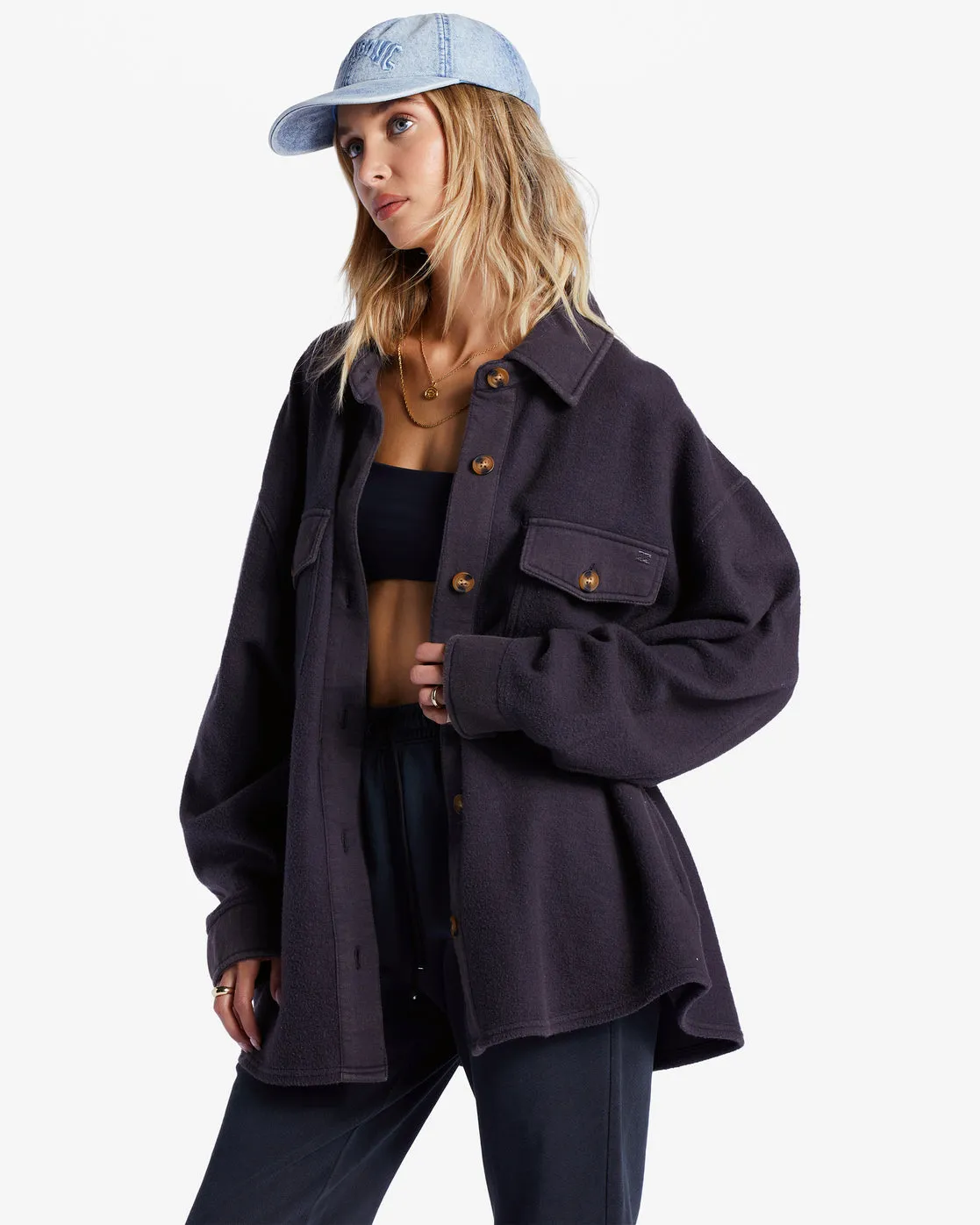 Anytime Shacket Oversized Button-Through Jacket - Black Sands sold by Billabong product image thumbnail 3