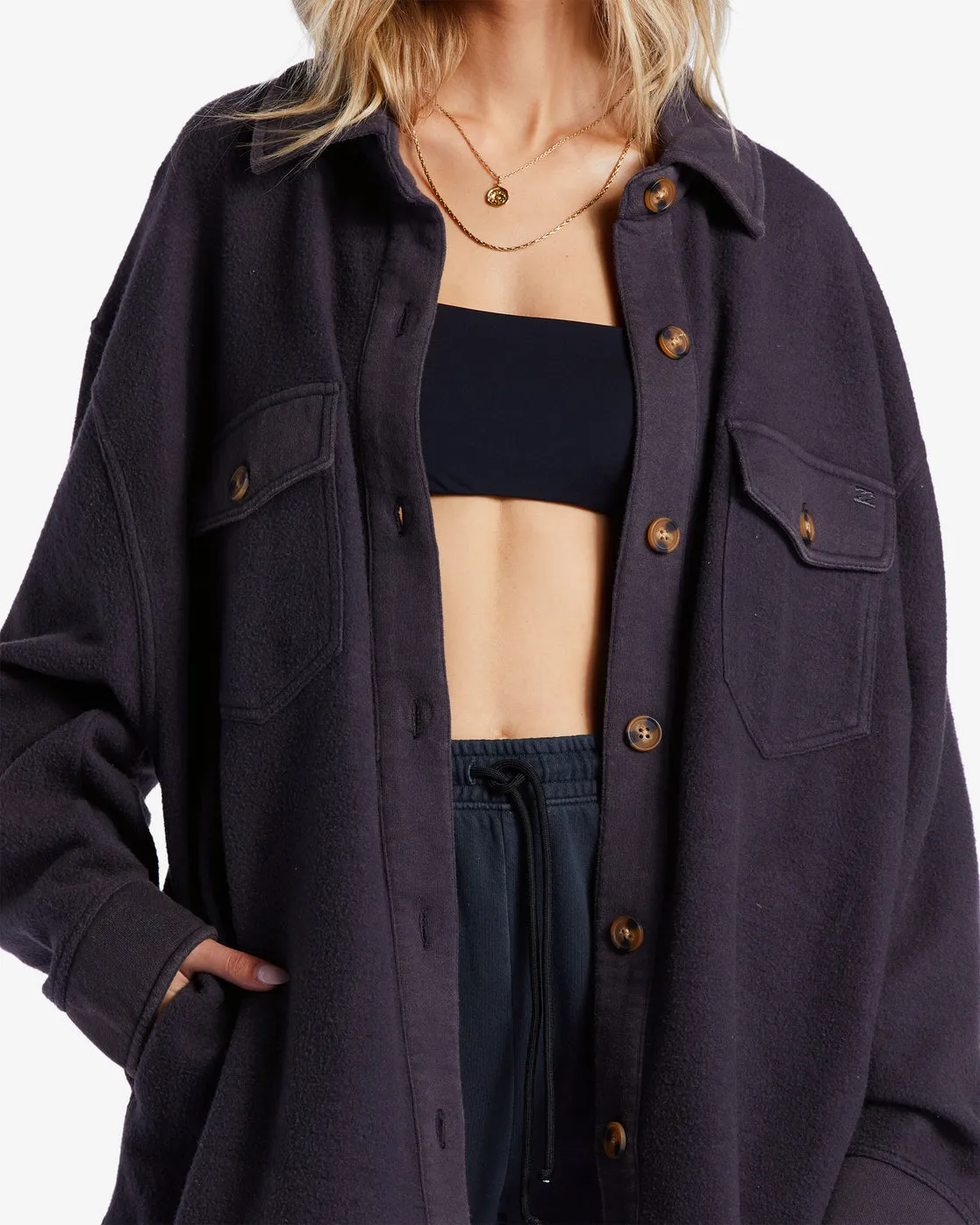 Anytime Shacket Oversized Button-Through Jacket - Black Sands sold by Billabong product image thumbnail 5