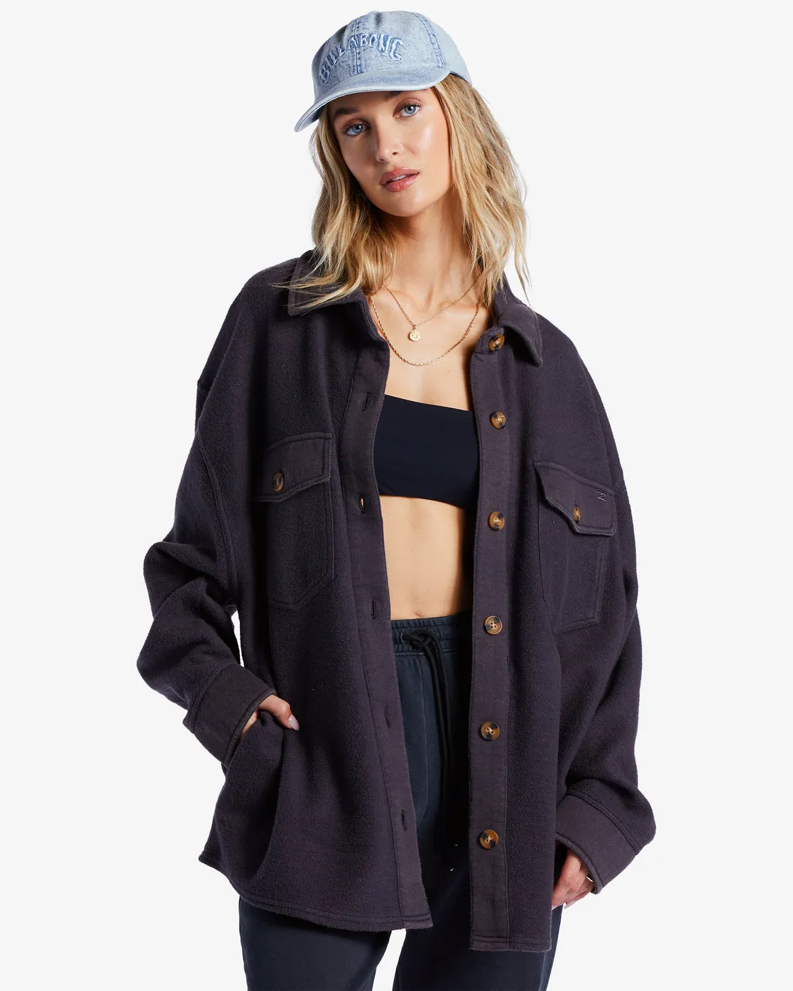 Anytime Shacket Oversized Button-Through Jacket - Black Sands sold by Billabong product image thumbnail 2