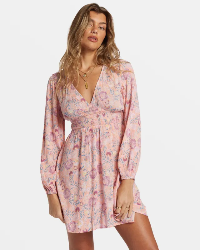 In Ur Dreams Long-Sleeve Mini Dress - Peach Paradise sold by Billabong