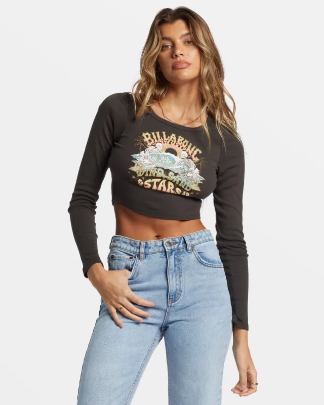 Stars In Your Eyes Long Sleeve Cropped T-shirt - Off Black sold by Billabong