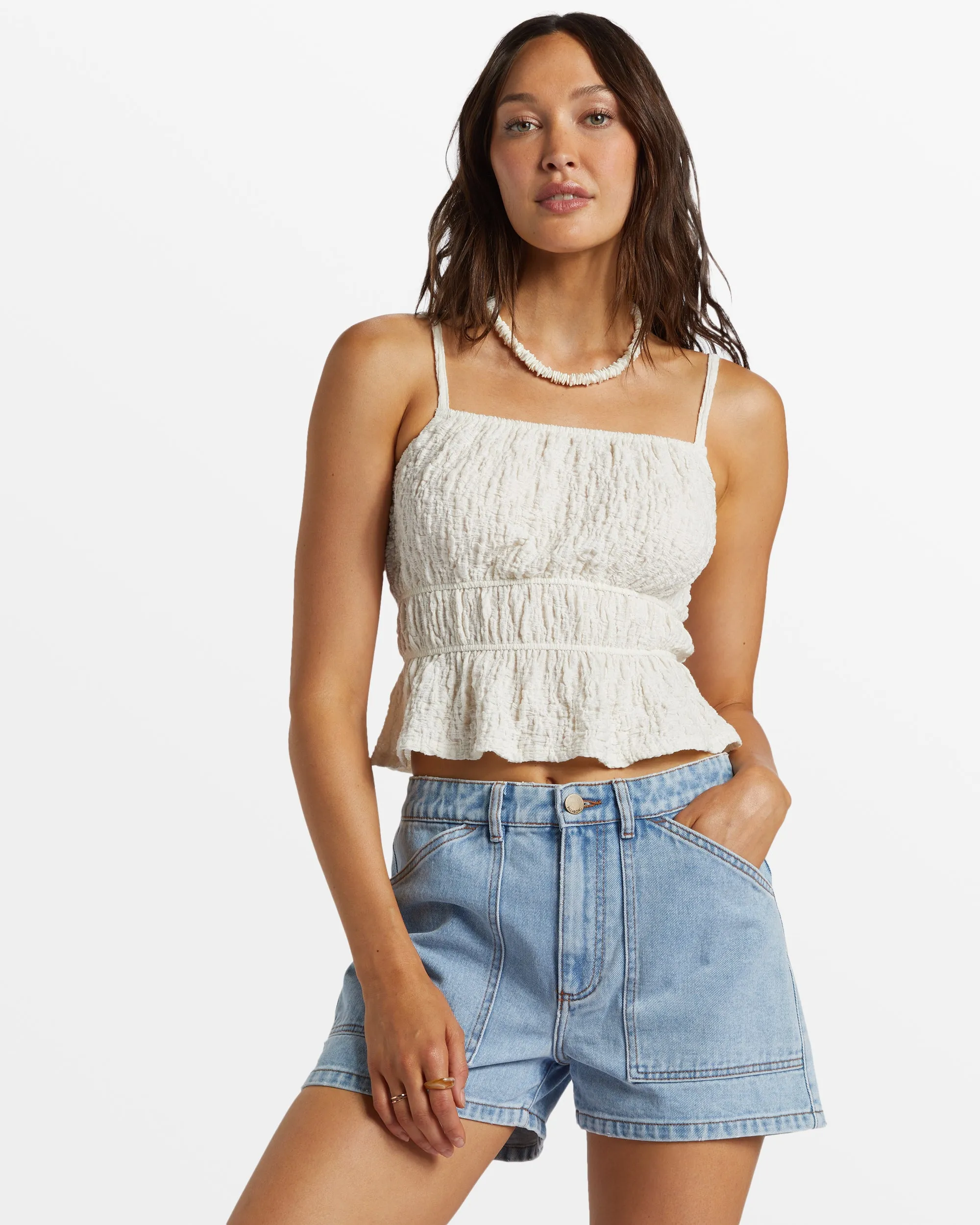 Free Flow Shirred Tank Top - Salt Crystal sold by Billabong