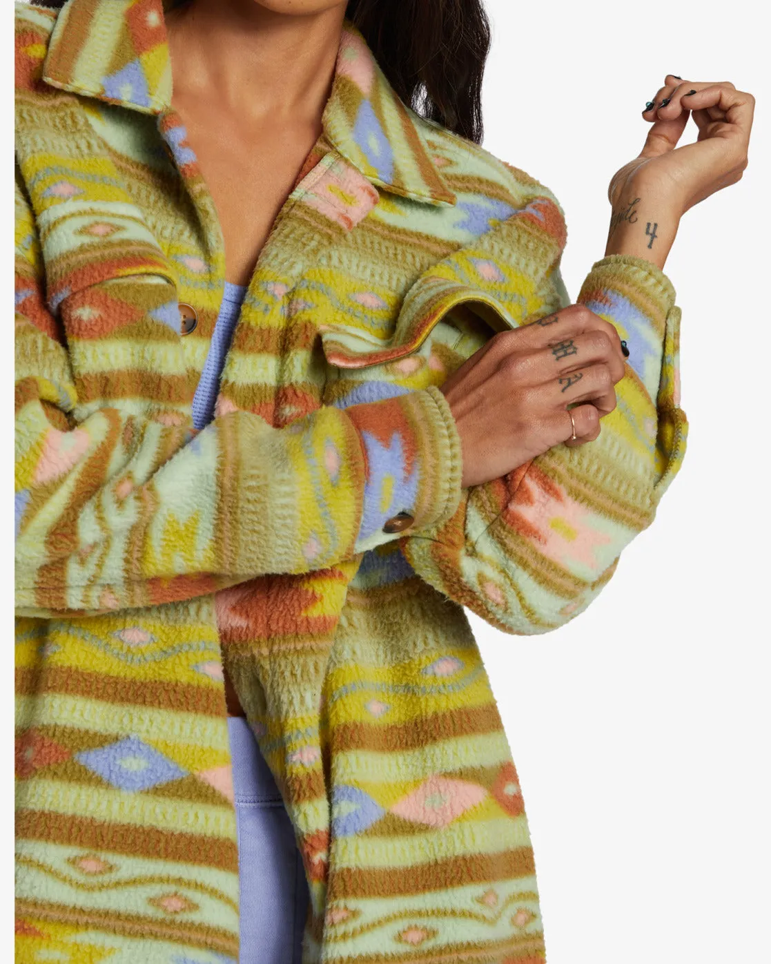 Happy Camper Shacket Button Sweater - Kiwi sold by Billabong product image thumbnail 4