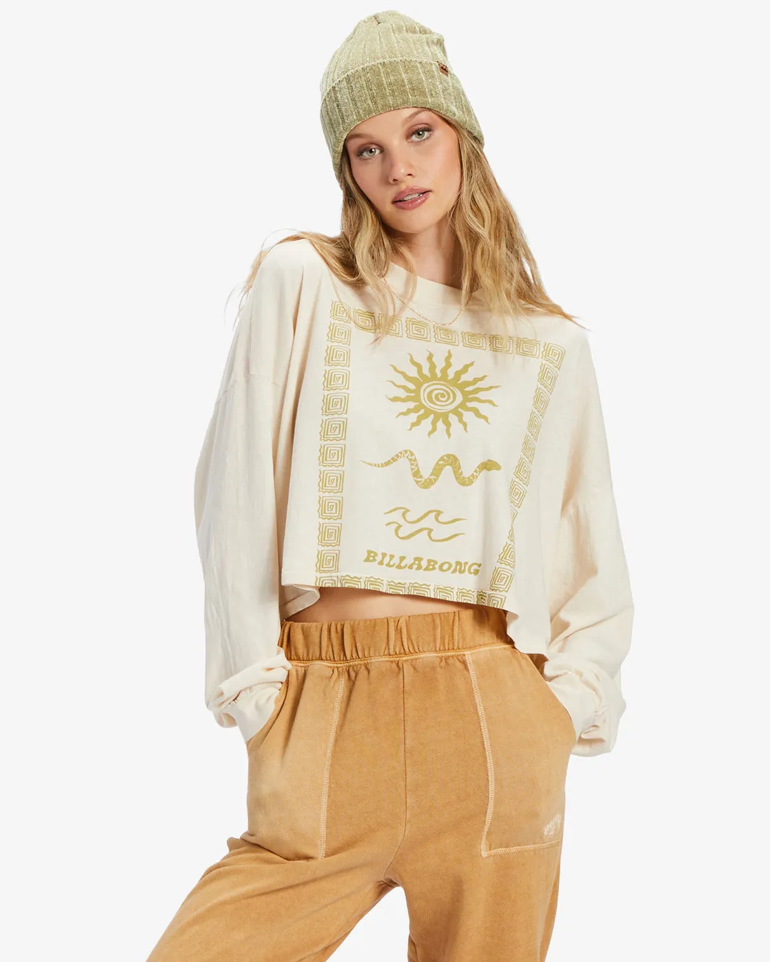 Beach Boyfriend Long Sleeve Crop Top - White Cap 1 sold by Billabong