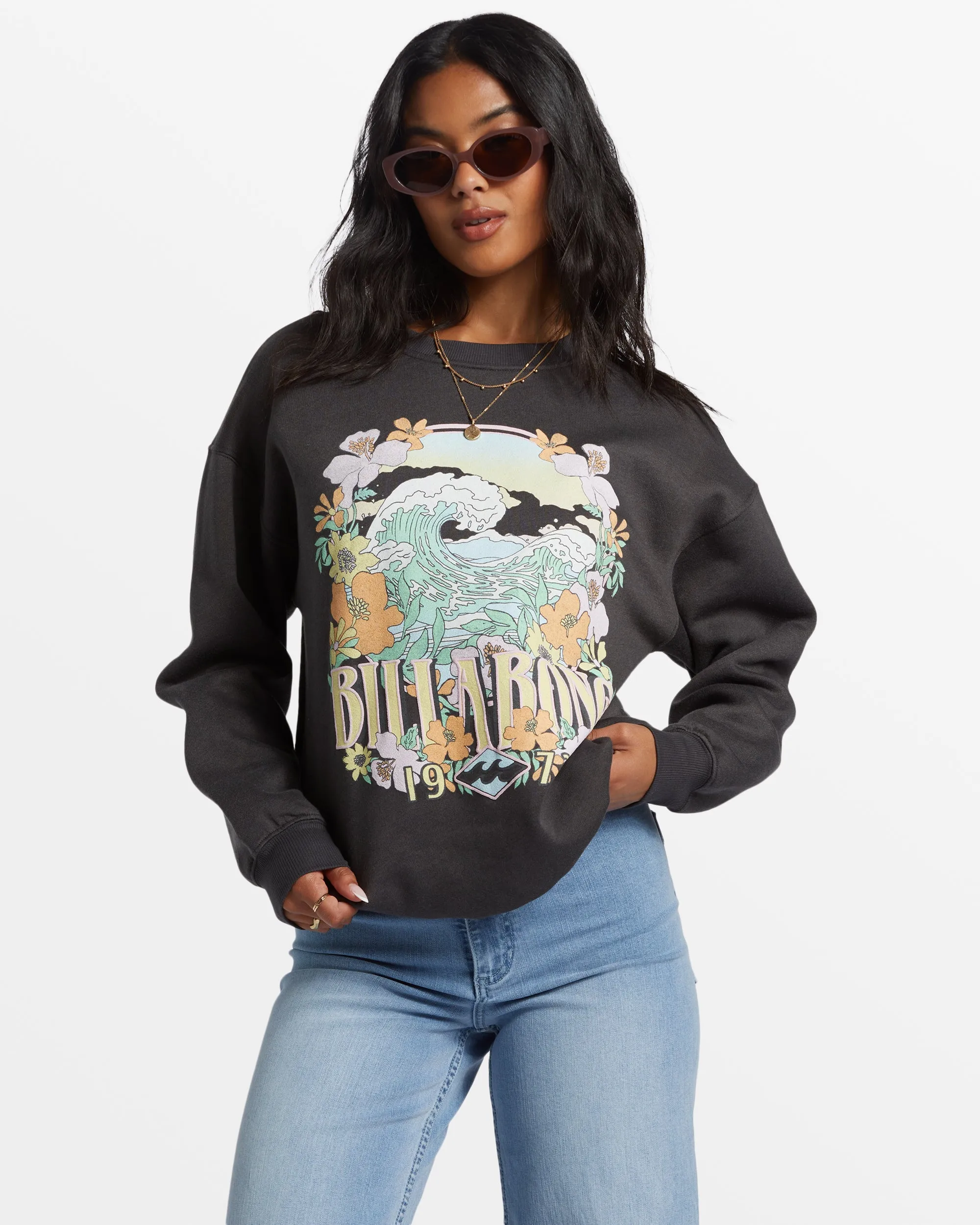 Waves Are Calling Crew Neck Sweatshirt - Off Black sold by Billabong