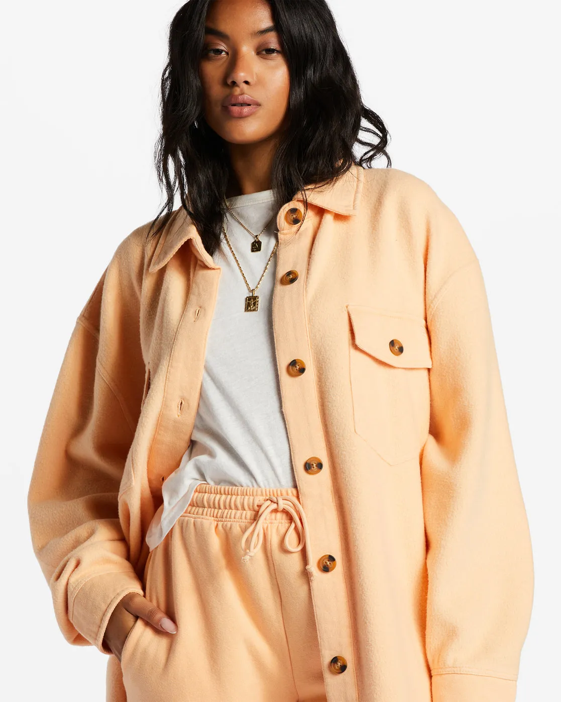 Anytime Shacket Oversized Button-Through Jacket - Light Melon sold by Billabong product image thumbnail 4