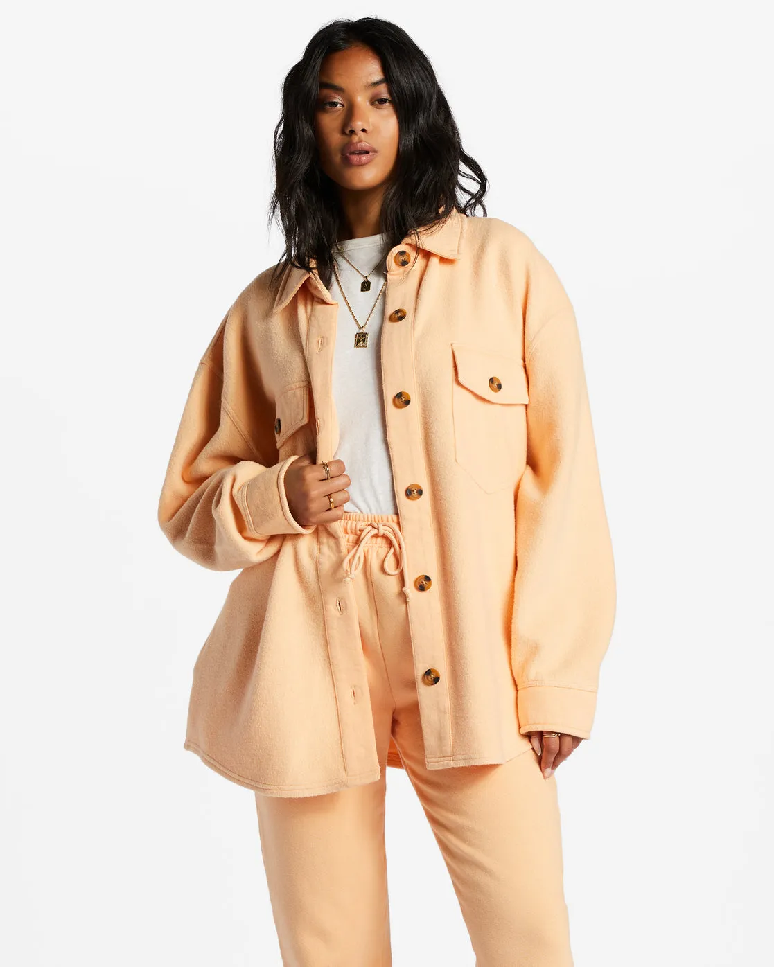 Anytime Shacket Oversized Button-Through Jacket - Light Melon sold by Billabong