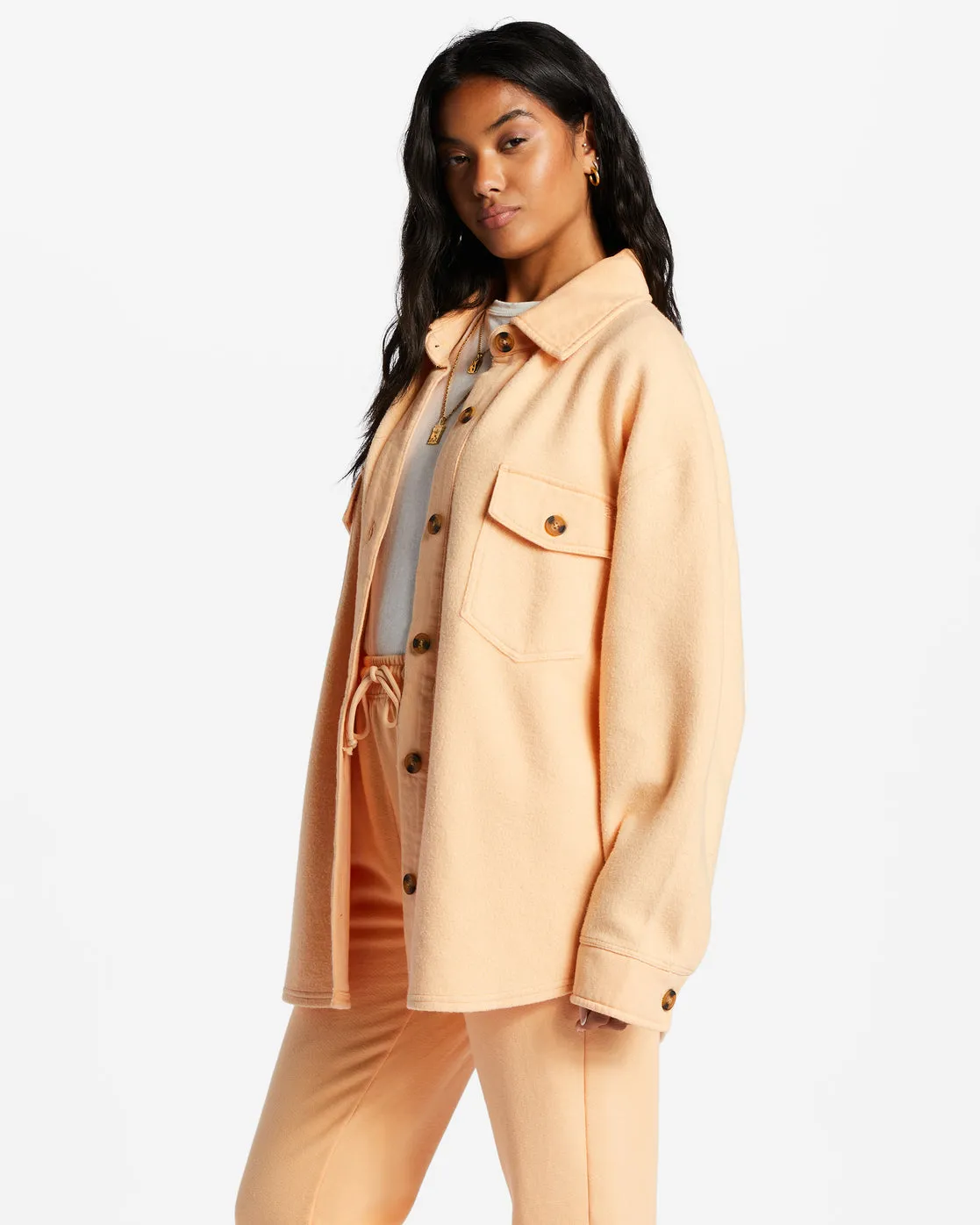 Anytime Shacket Oversized Button-Through Jacket - Light Melon sold by Billabong product image thumbnail 2