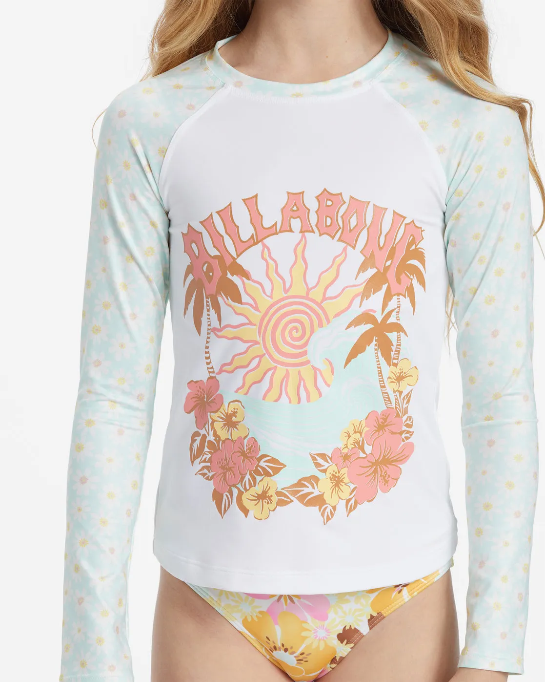 Girls Flower Power Long Sleeve Rashguard Surf Tee - Salt Crystal sold by Billabong product image thumbnail 4