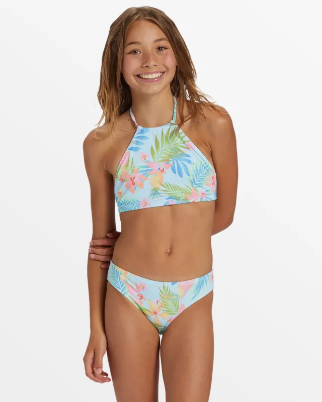 Girl's In Da Jungle High Neck Bikini Set - Blue Glow sold by Billabong