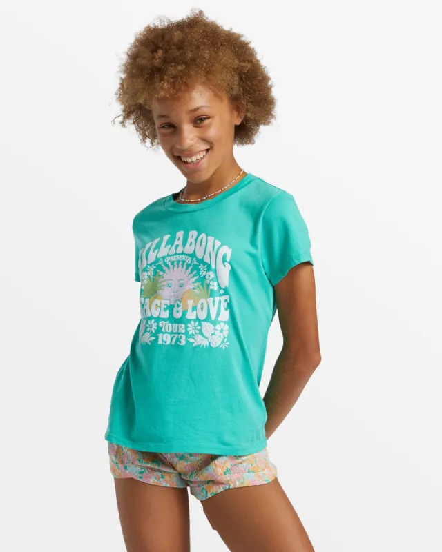 Girl's Peace And Love T-Shirt - Green Tropics sold by Billabong