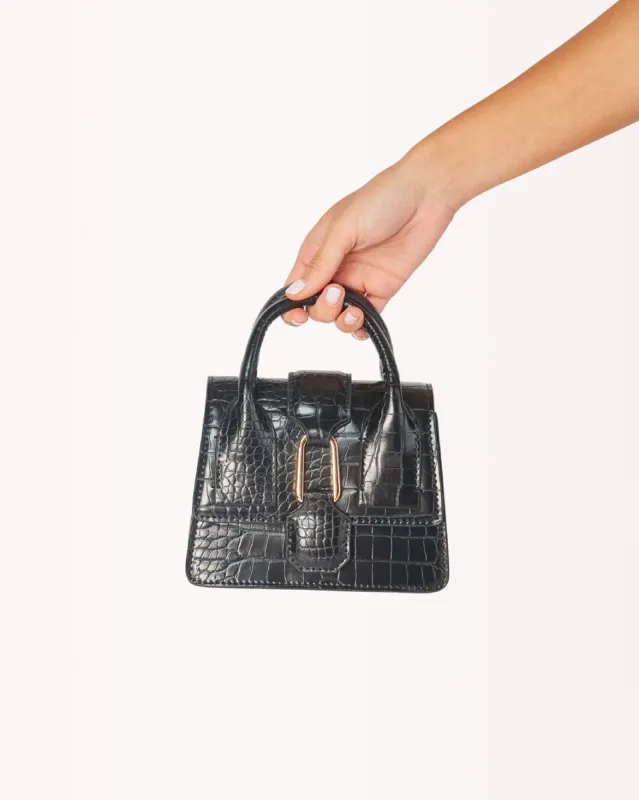 ABBY HANDLE BAG - BLACK CROC sold by Billini