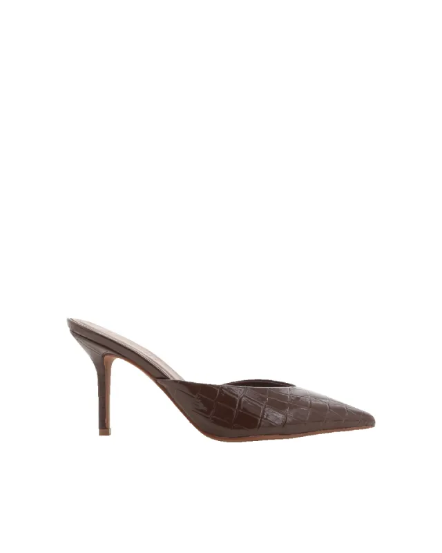 KAREY - CHOCOLATE PATENT CROC sold by Billini