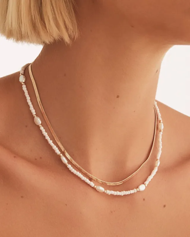 BAZ BEADED NECKLACE - 2PK - BABY PINK-PEARL-GOLD sold by Billini