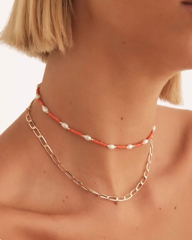BEARLY BEADED  NECKLACE - 2PK - ORANGE-PEARL-GOLD sold by Billini