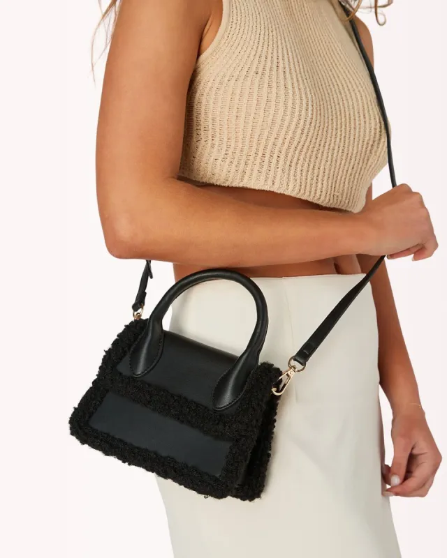 TEDDY CROSS BODY BAG - BLACK-BLACK SHEARLING sold by Billini