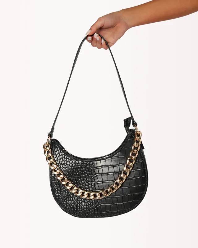 SONJA SHOULDER BAG - BLACK CROC sold by Billini