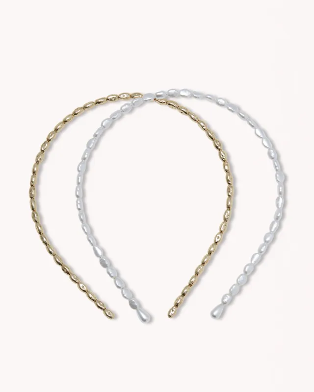 BARB HEADBAND 2 PACK - GOLD PEARL-PEARL sold by Billini