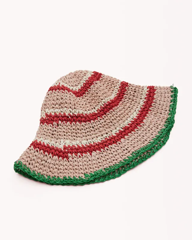 SUNNY BUCKET HAT - MULTI STRIPE RAFFIA sold by Billini
