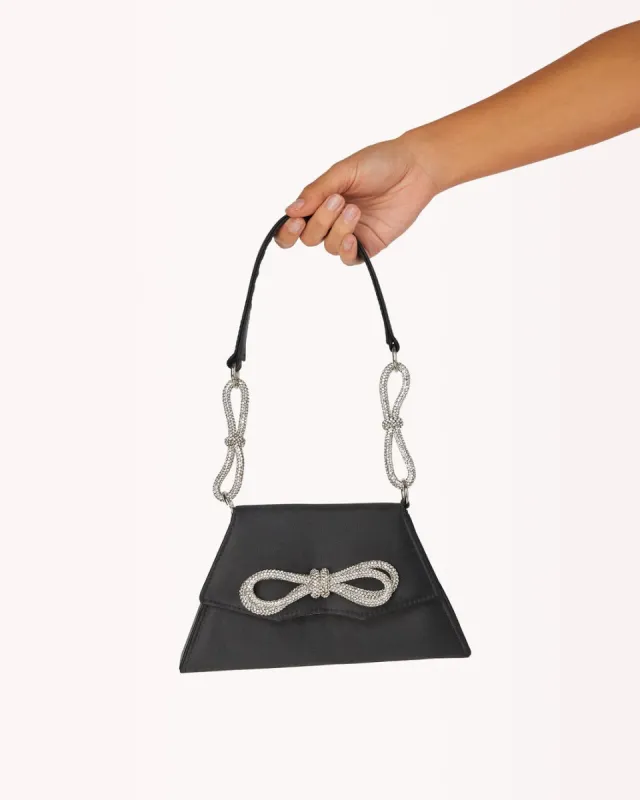 ARIANA HANDBAG - BLACK SATIN-DIAMANTE sold by Billini