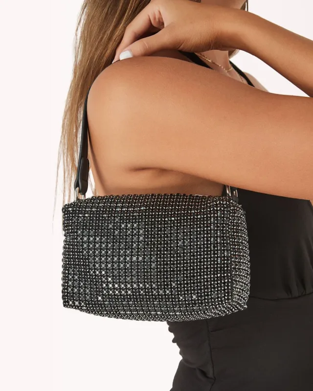 TAYAH HANDBAG - BLACK DIAMANTE sold by Billini