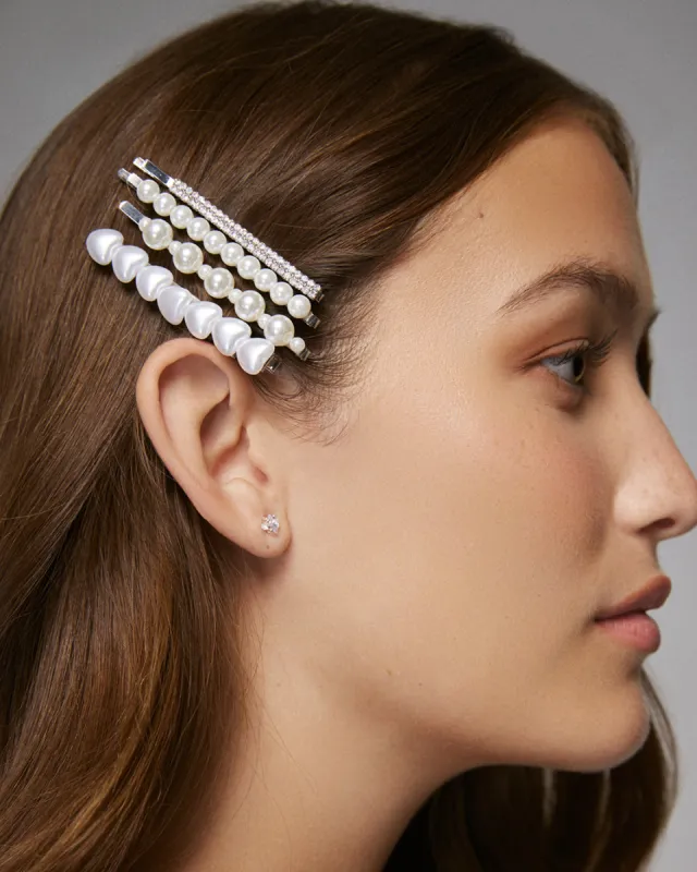 BONNIE HAIR CLIP 4 PACK - SILVER DIAMANTE-PEARL sold by Billini