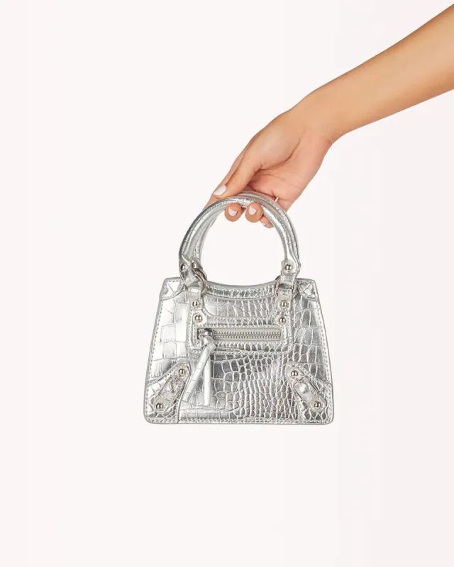 AMBER HANDLE BAG - SILVER CROC sold by Billini
