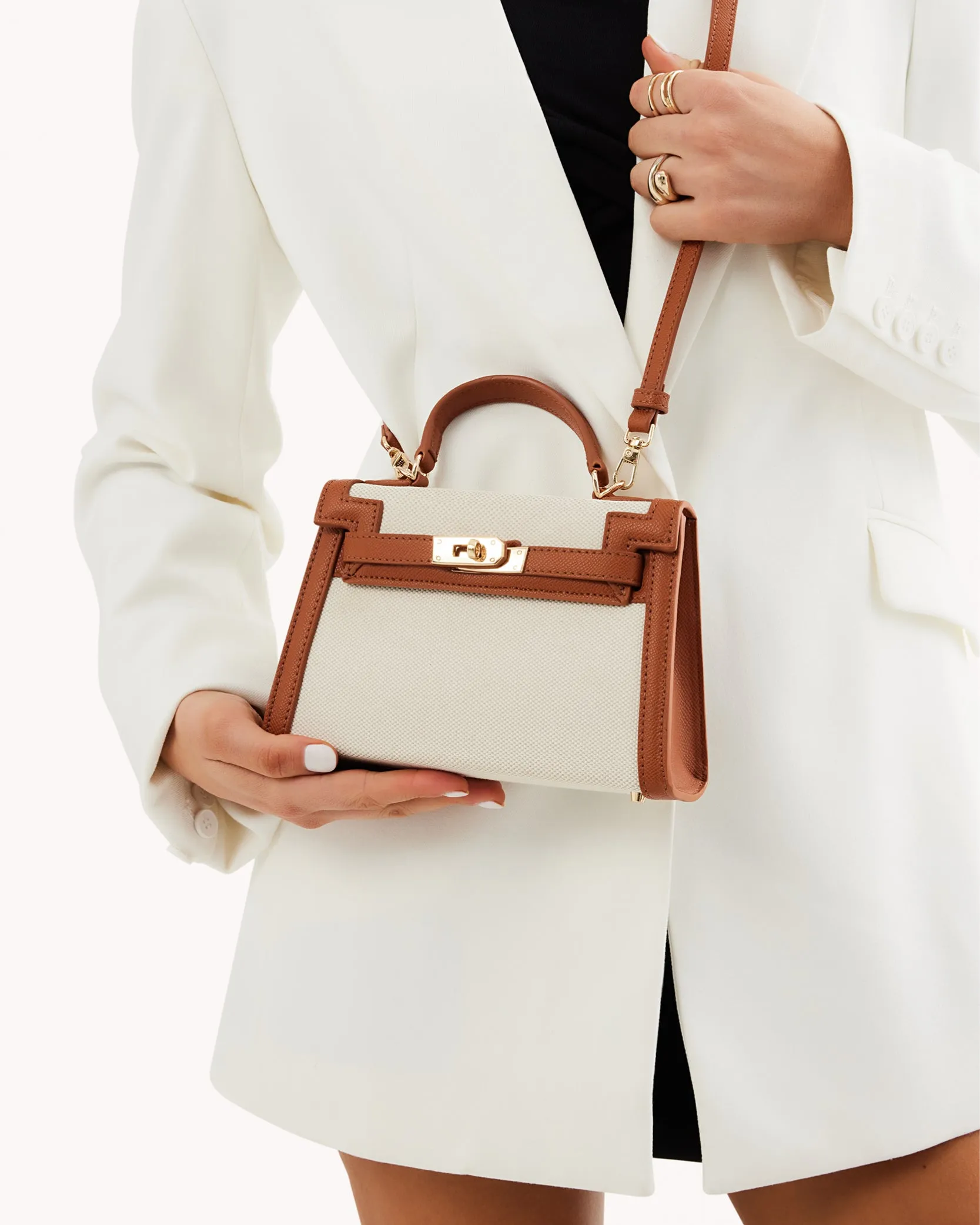 HARIETTE HANDLE BAG - NATURAL LINEN-TAN sold by Billini