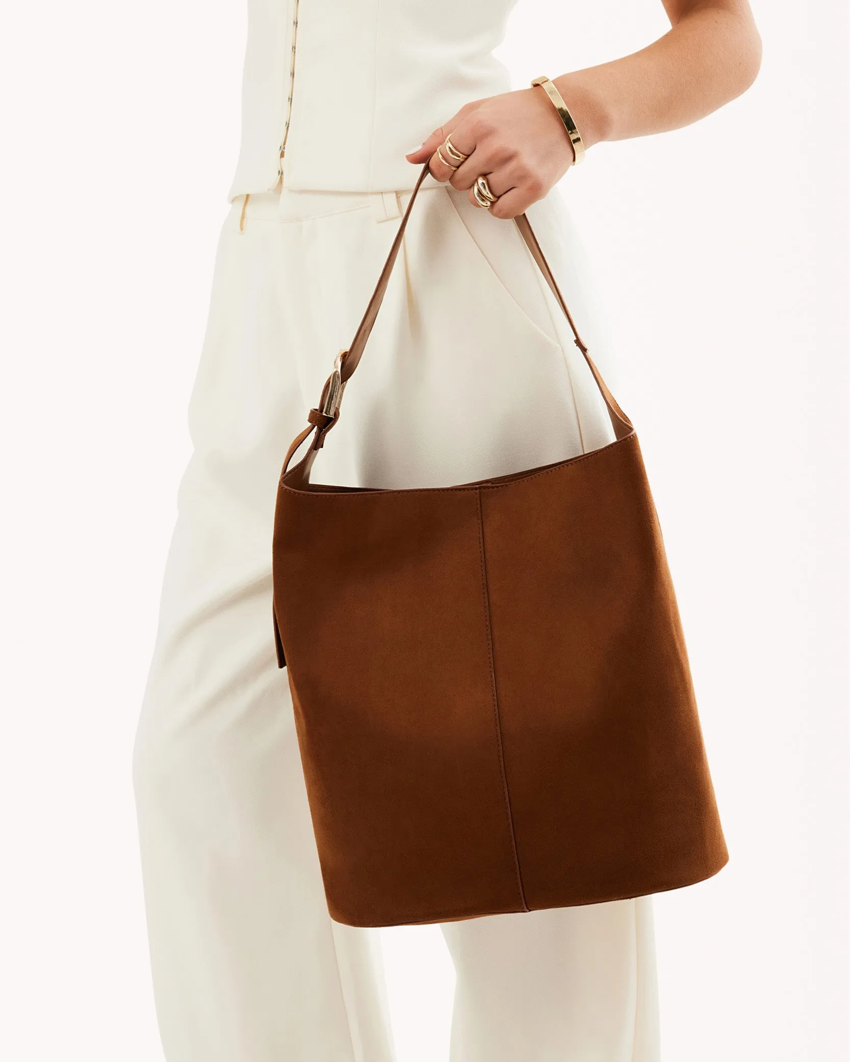 CALI SHOULDER BAG - TAN SUEDE sold by Billini