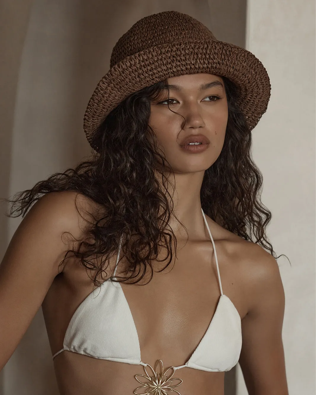 STRAW BUCKET HAT - BROWN RAFFIA sold by Billini