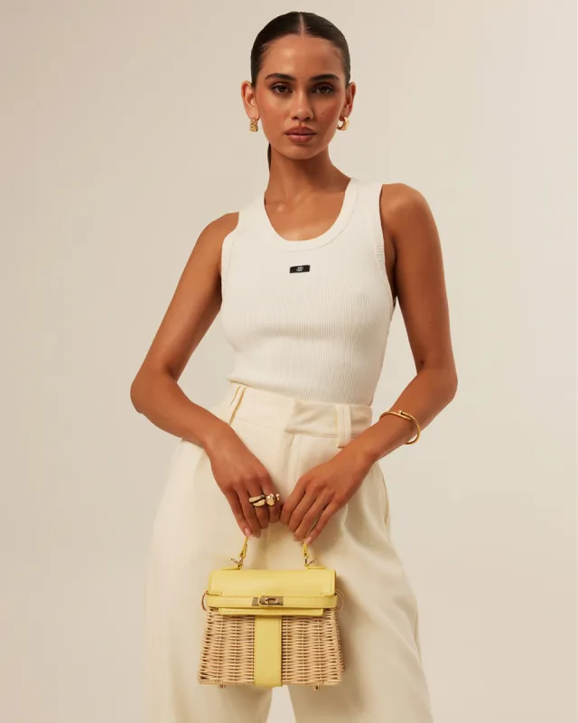 HARIETTE RATTAN HANDLE BAG - RATTAN-DAFFODIL sold by Billini