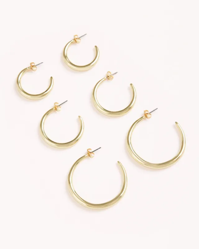 CARISSA EARRINGS 3 PACK - GOLD PLATED 18K sold by Billini